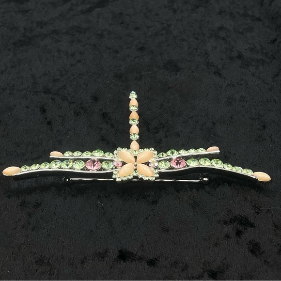 NWT GIVENCHY Dragonfly Pin Brooch Peach Moonstone Silver Tone Green Pink Crystal - Picture 5 of 9